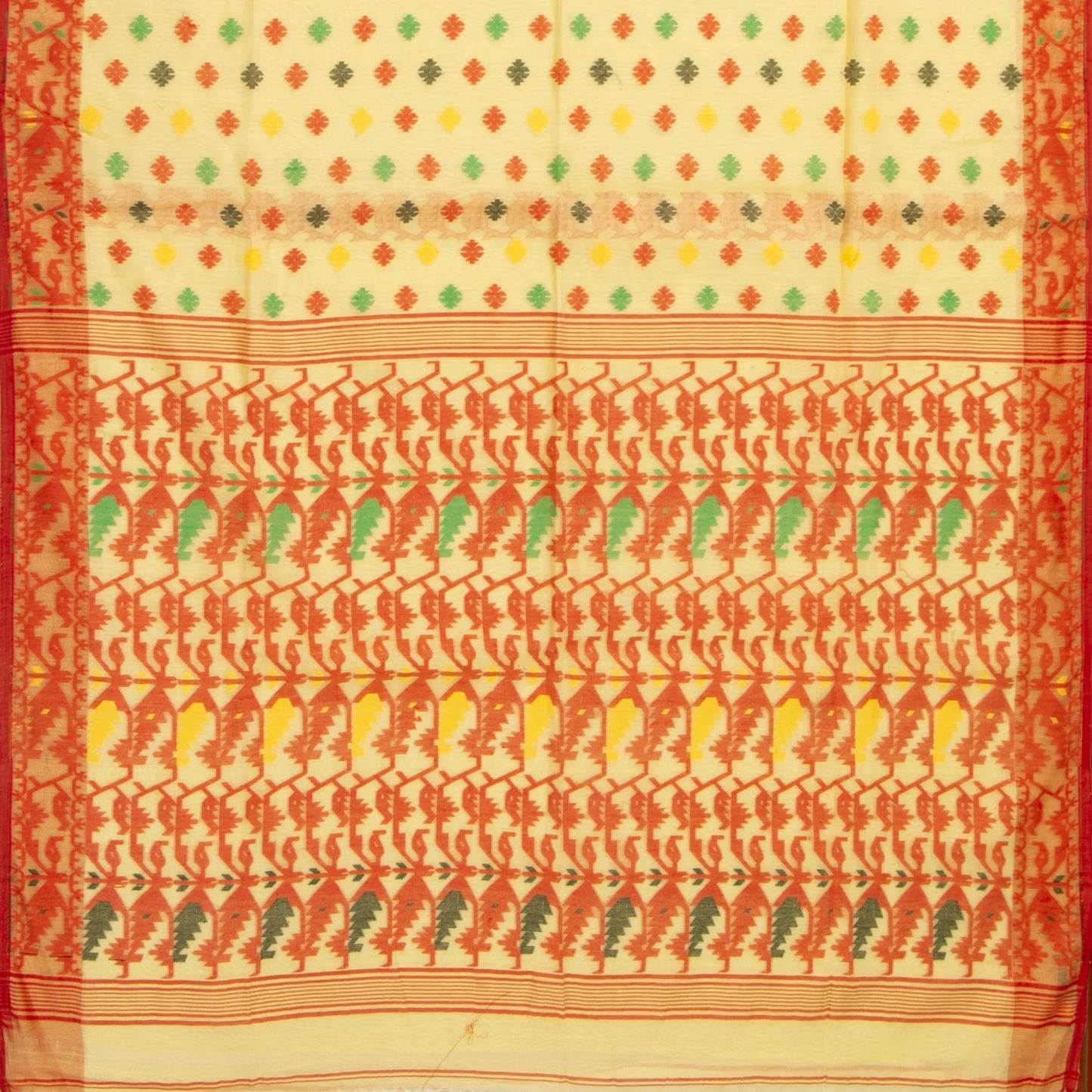 Pastel Yellow Dhakai Jamdhani Muslin Silk Saree For Office Wear PV MJ 106
