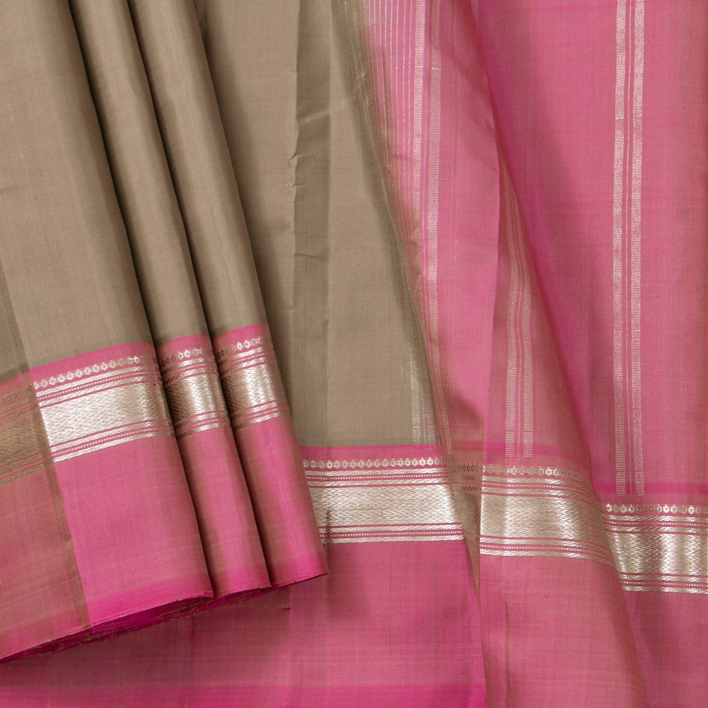 Beige And Pink Kanchipuram Silk Saree For Festive Wear PV KNN 263