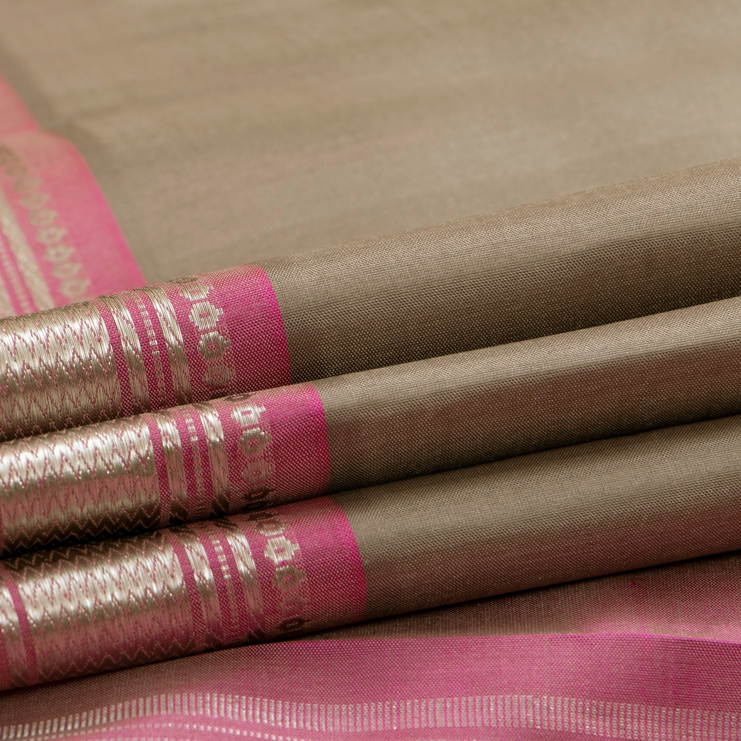 Beige And Pink Kanchipuram Silk Saree For Festive Wear PV KNN 263