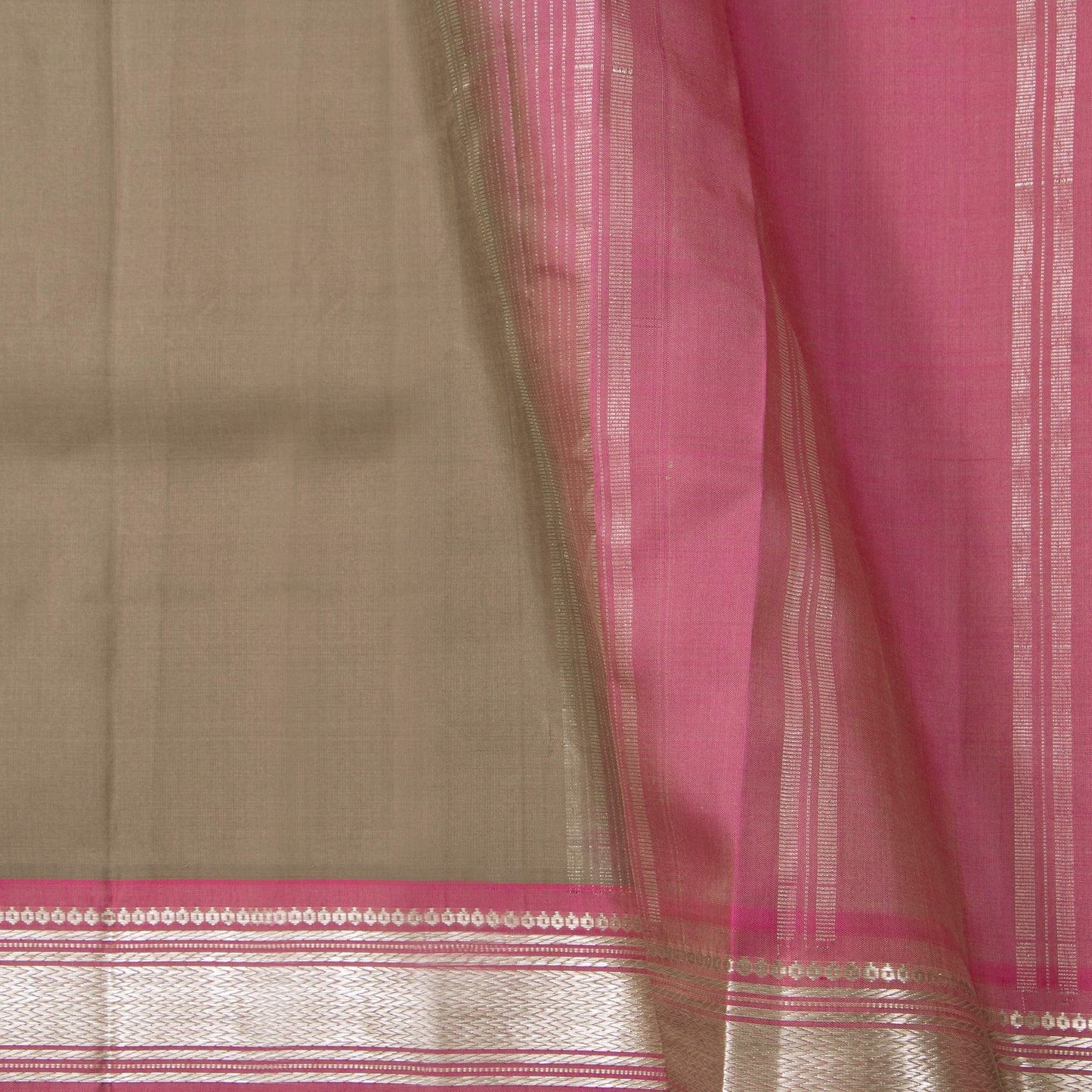 Beige And Pink Kanchipuram Silk Saree For Festive Wear PV KNN 263