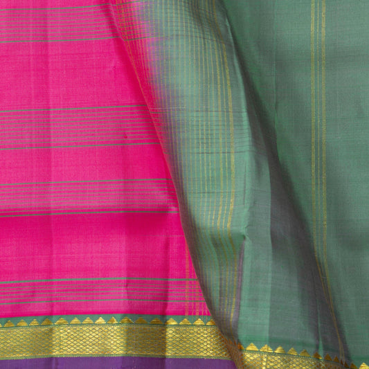 Pink And Green Kanchipuram Silk Saree Light Weight For Festive Wear PV KNN 269
