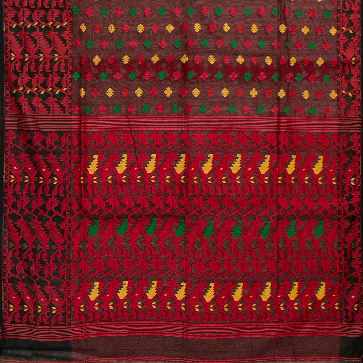 Red And Brown Dhakai Jamdani Mulmul Silk Saree For Party Wear PV MJ 101