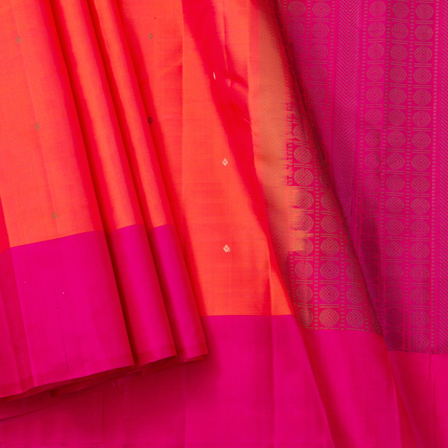 Orange And Pink Kanchipuram Silk Saree Ganga Jamuna Border For Festive Wear PV KNN 300