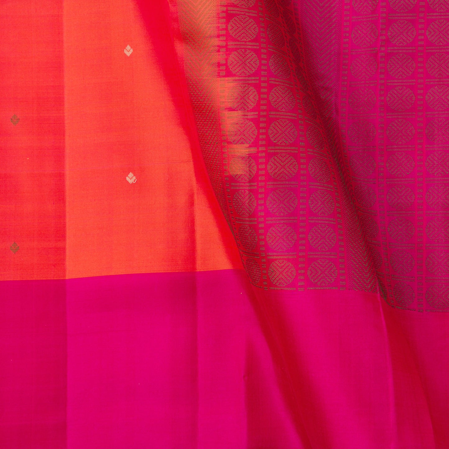 Orange And Pink Kanchipuram Silk Saree Ganga Jamuna Border For Festive Wear PV KNN 300