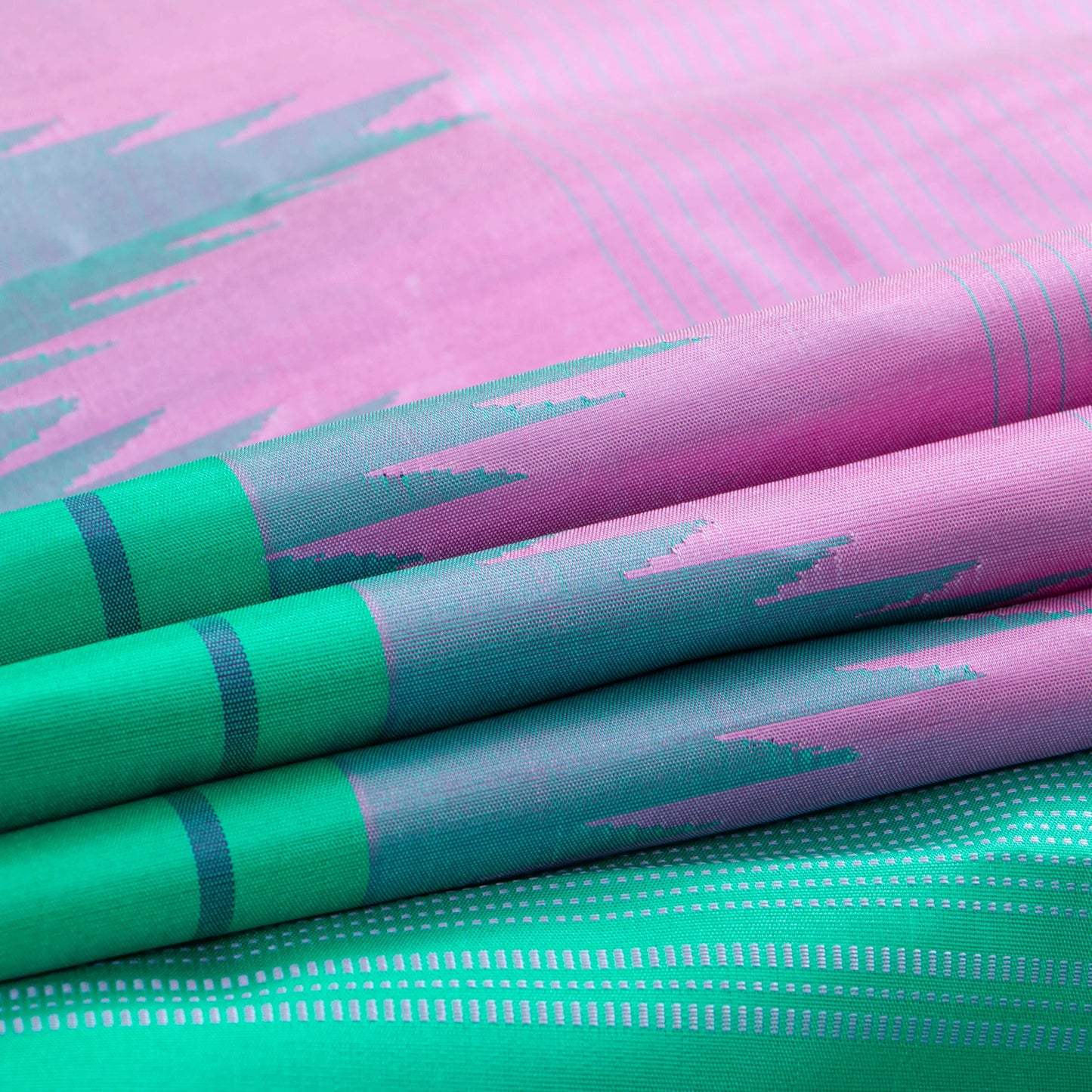 Lotus Pink And Turquoise Green Kanchipuram Silk Saree WIthout Zari For Office Wear PV KNN 312