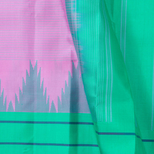 Lotus Pink And Turquoise Green Kanchipuram Silk Saree WIthout Zari For Office Wear PV KNN 312