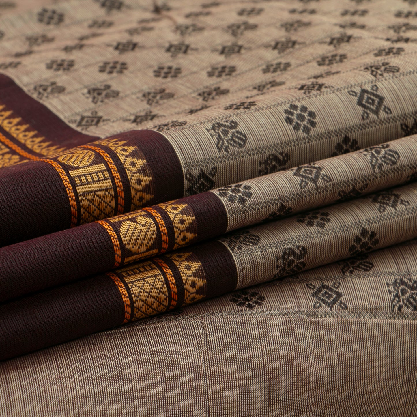 Fawn And Brown Kanchi Cotton Saree For Office Wear PV MM KC 674
