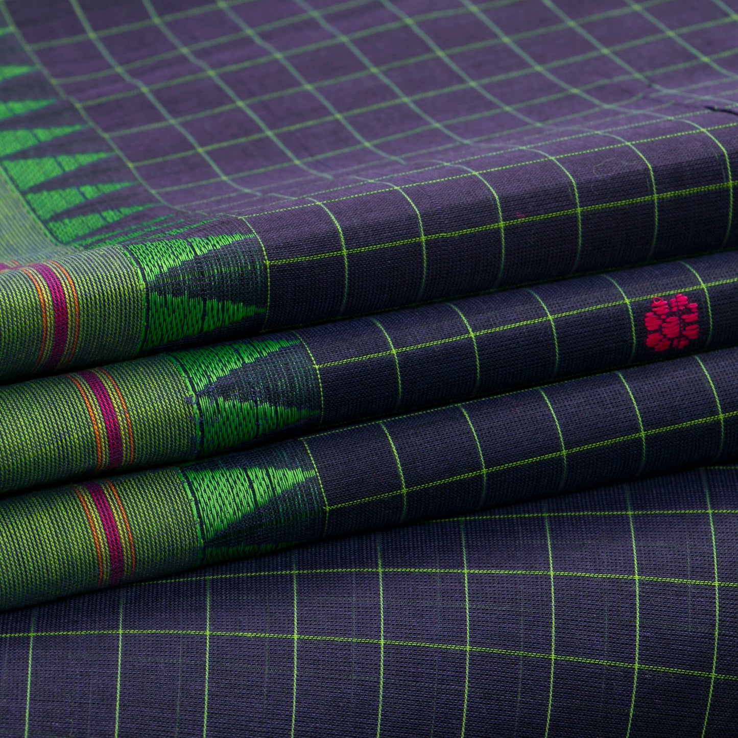 Navy Blue And Green Kanchi Cotton Saree For Festive Wear PV MM KC 626