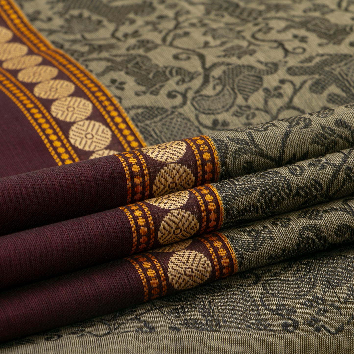 Grey And Maroon Vanasingaram Kanchi Cotton Saree For Festive Wear PV MM KC 659