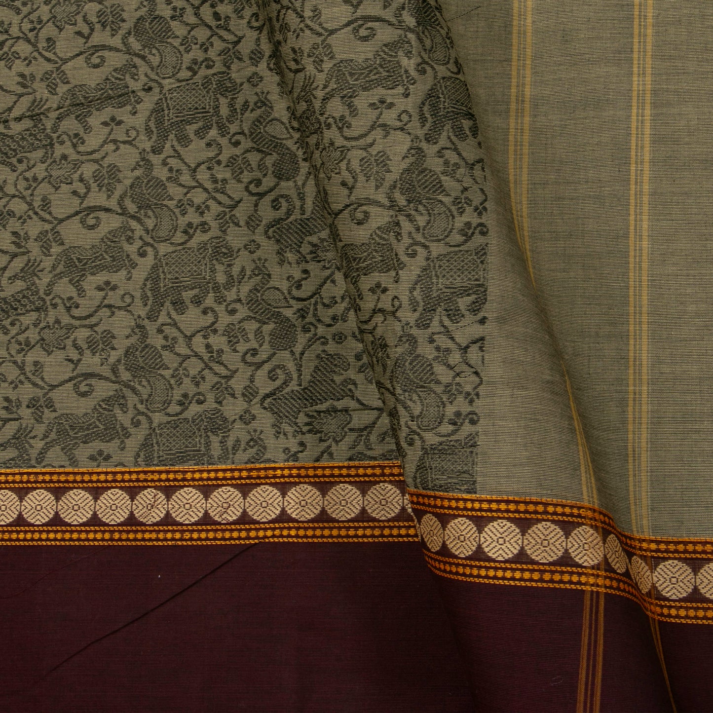 Grey And Maroon Vanasingaram Kanchi Cotton Saree For Festive Wear PV MM KC 659