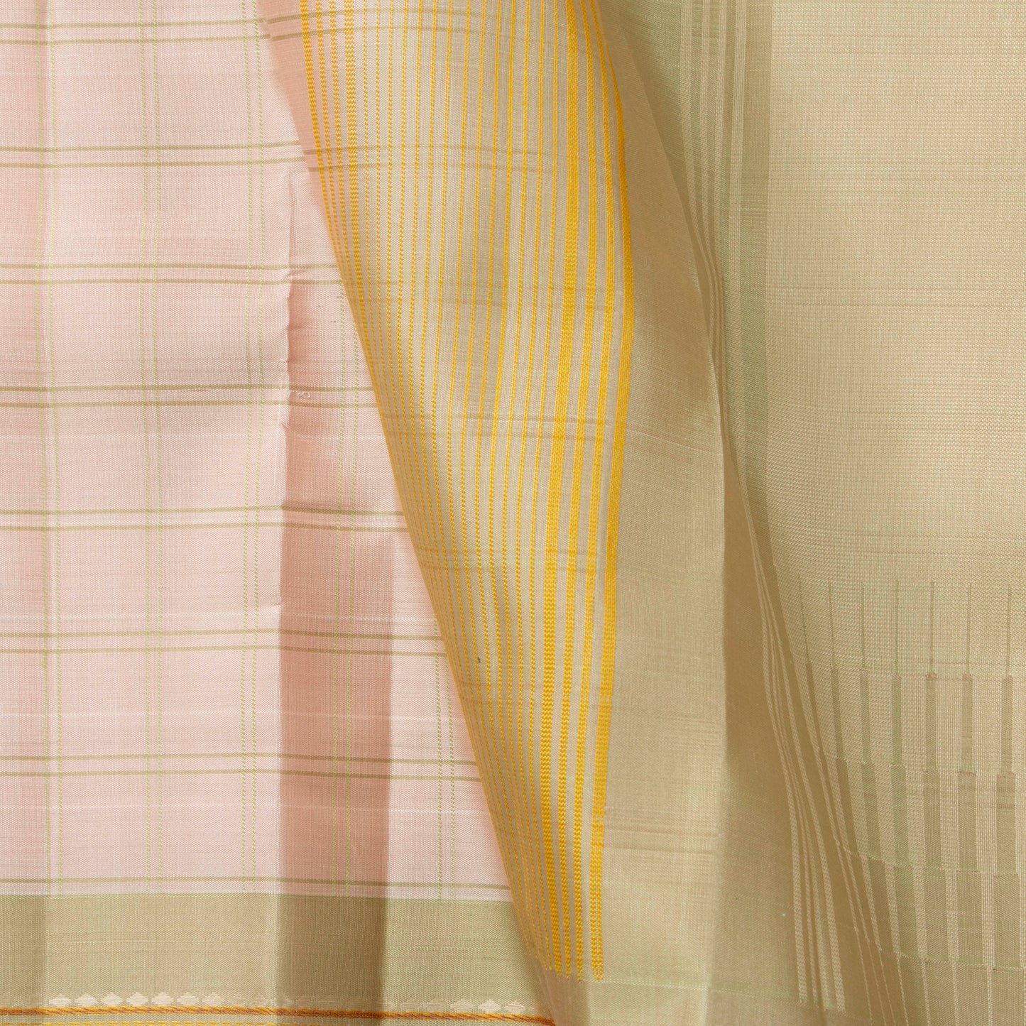 Pastel Pink And Green Kanchipuram Silk Saree For Office Wear PV KNN 294