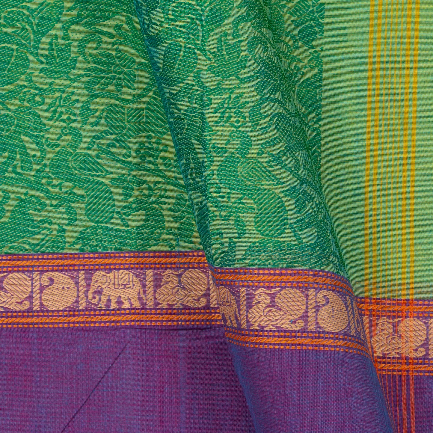 Green And Violet Vanasingaram Kanchi Cotton Saree For Festive Wear PV MM KC 661