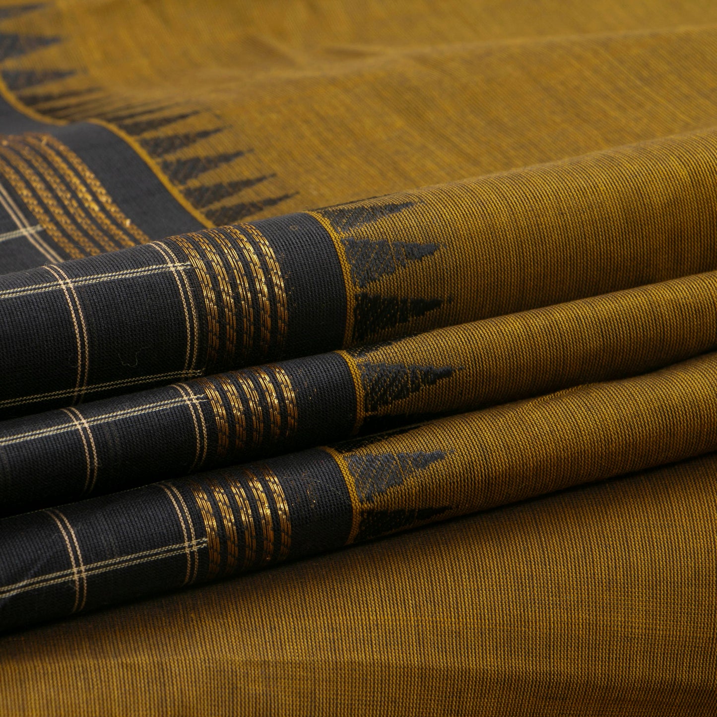 Mustard And Black Kanchi Cotton Saree For Office WearPV MM KC 646