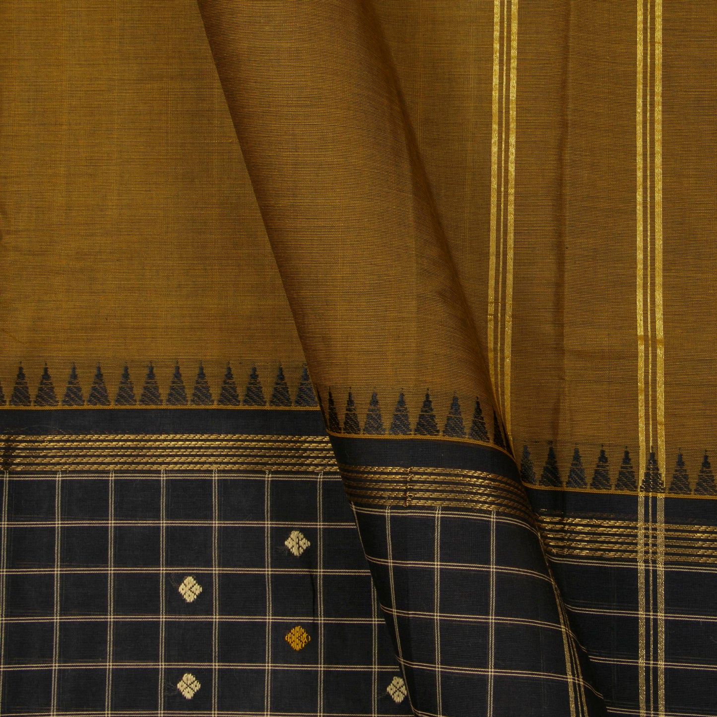 Mustard And Black Kanchi Cotton Saree For Office WearPV MM KC 646