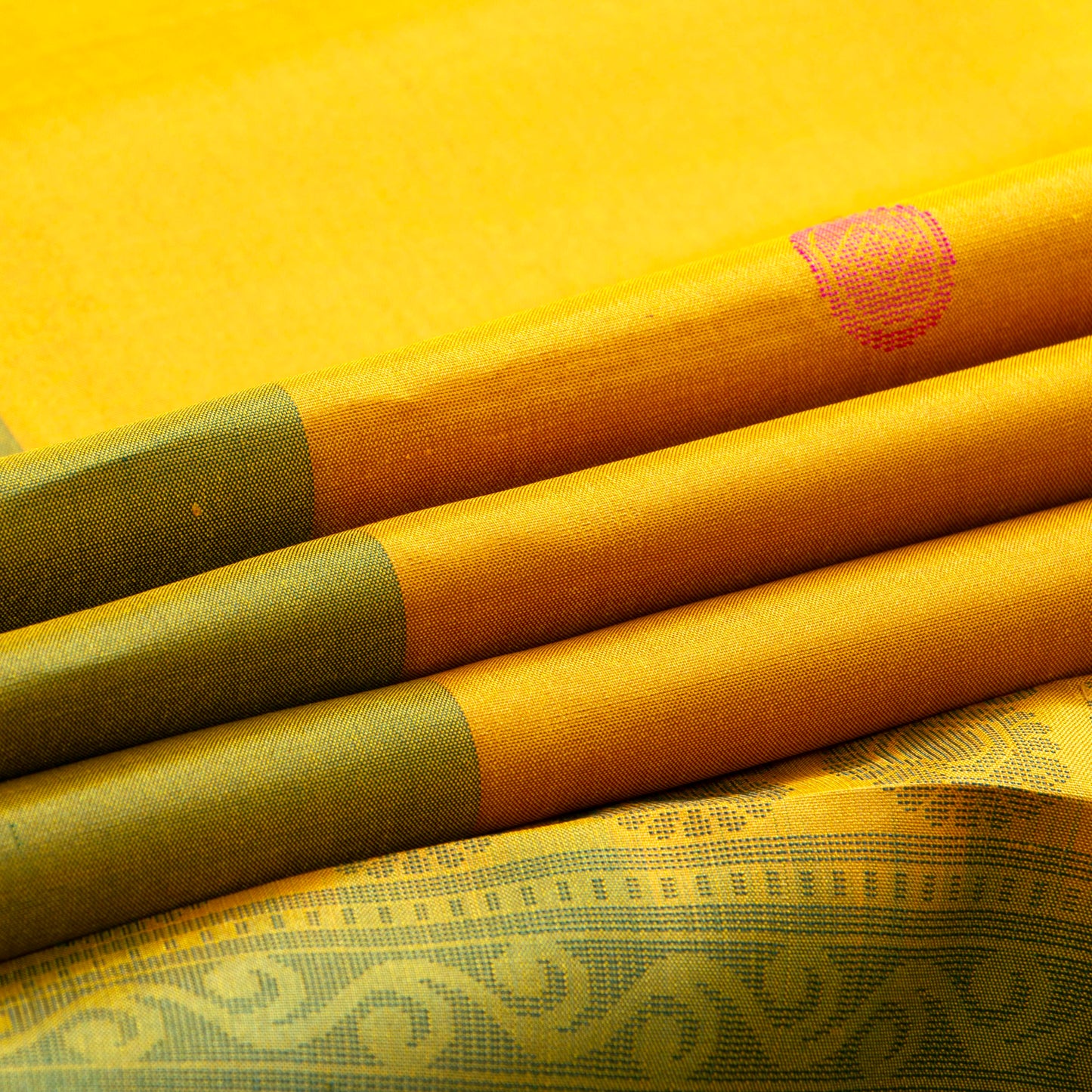 Yellow And Green Kanchipuram Silk Saree No Zari For Office Wear PV KNN 299