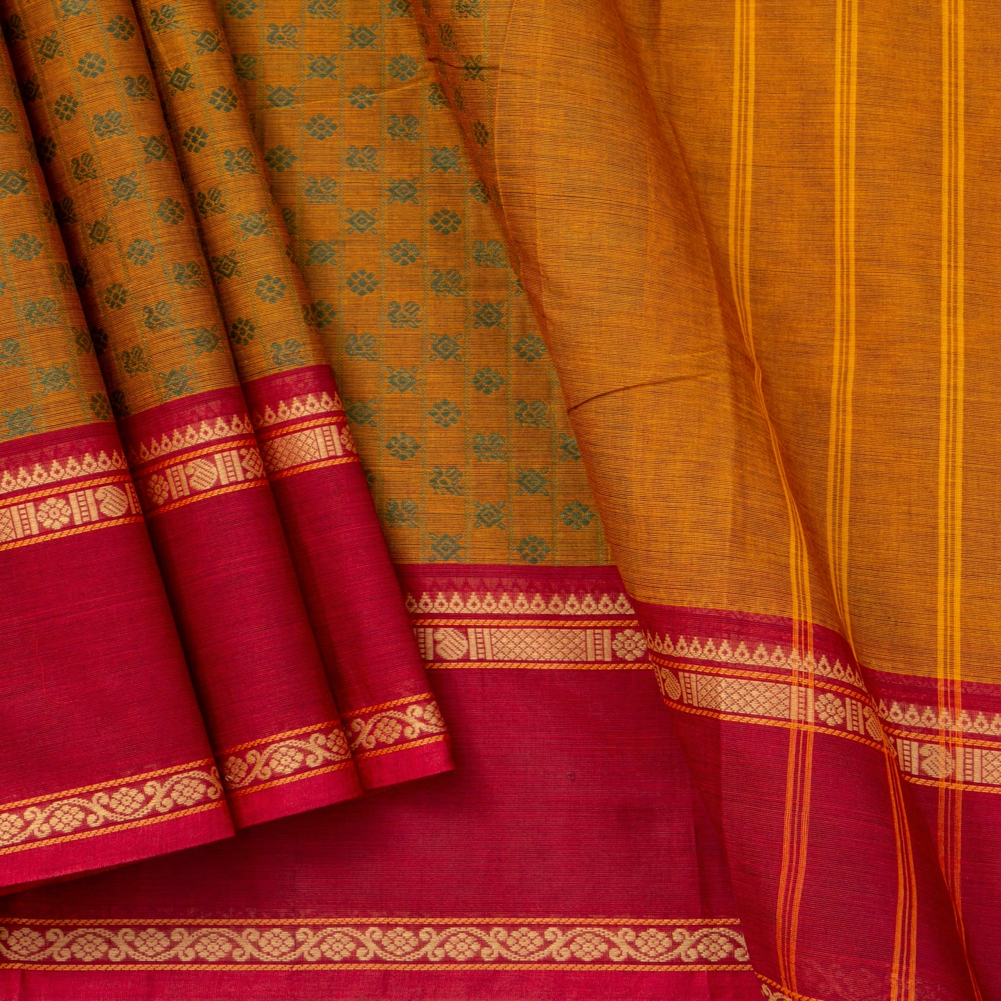 Mustard And Red Kanchi Cotton Saree PV MM KC 663