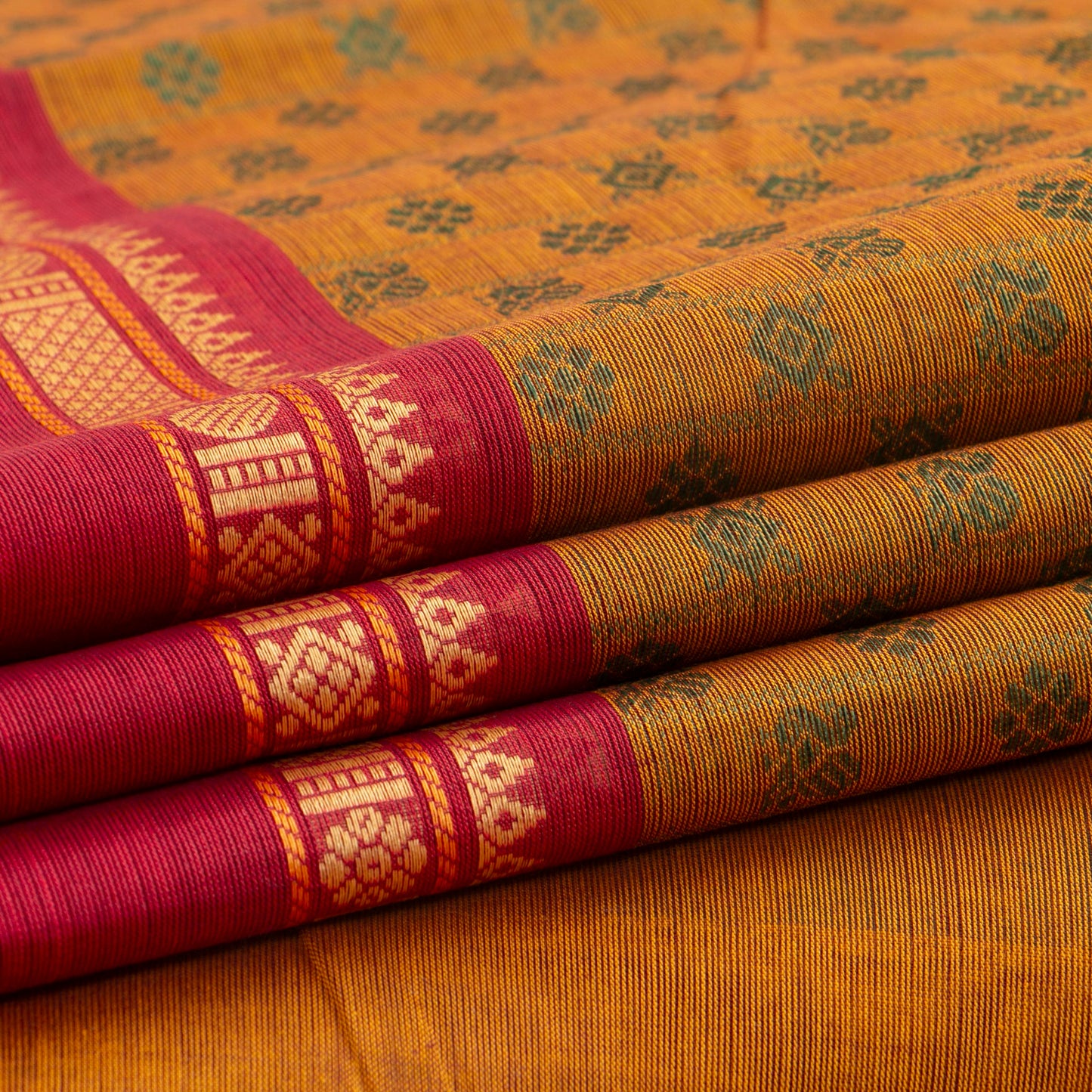 Mustard And Red Kanchi Cotton Saree PV MM KC 663