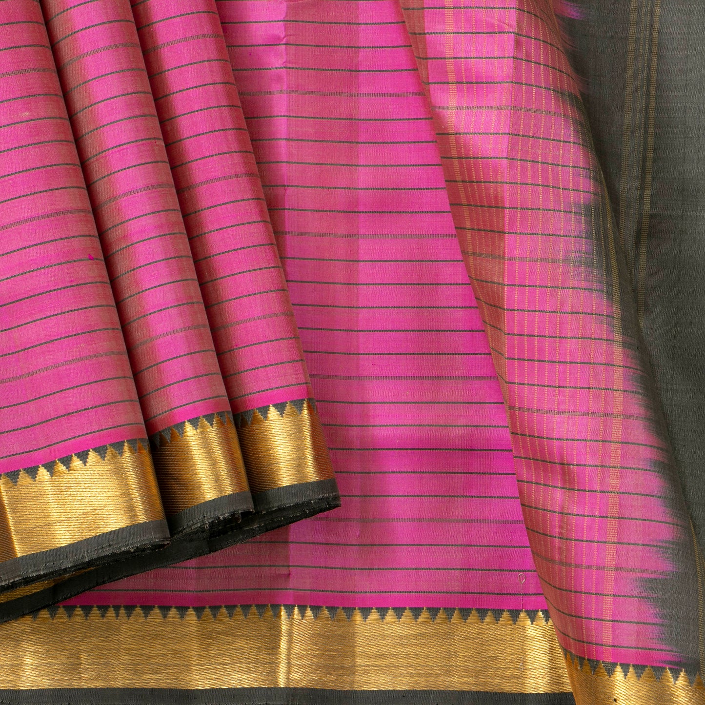 Pink And Grey Kanchipuram Silk Saree Light Weight For Festive Wear PV KNN 278