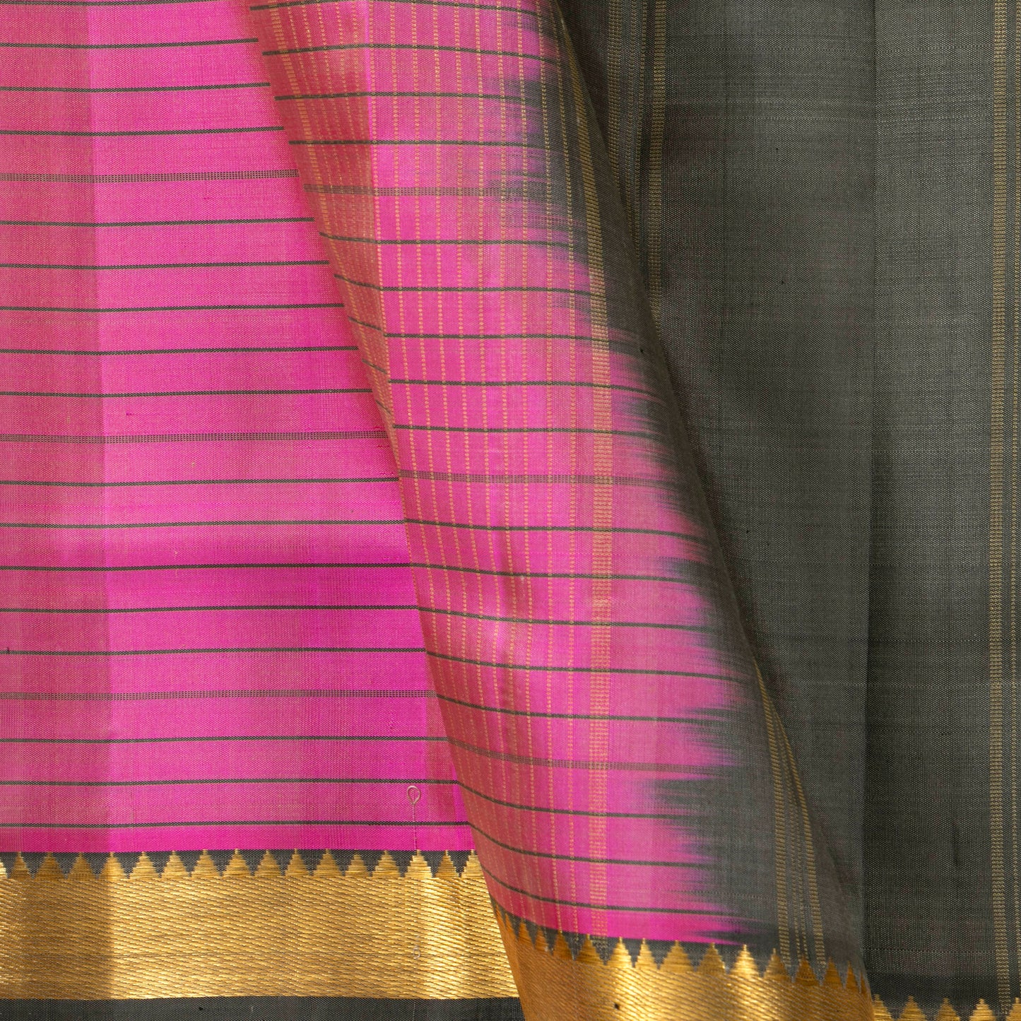 Pink And Grey Kanchipuram Silk Saree Light Weight For Festive Wear PV KNN 278
