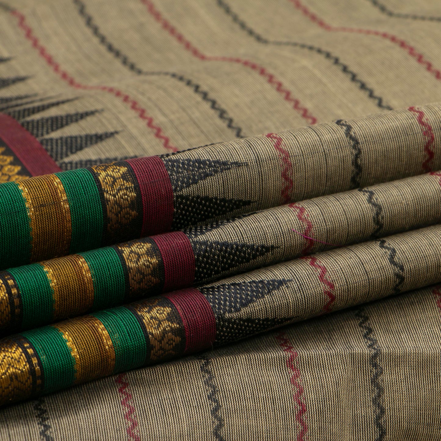 Grey Kanchi Cotton Saree With Veldhari Stripes For Festive Wear PV MM KC 620