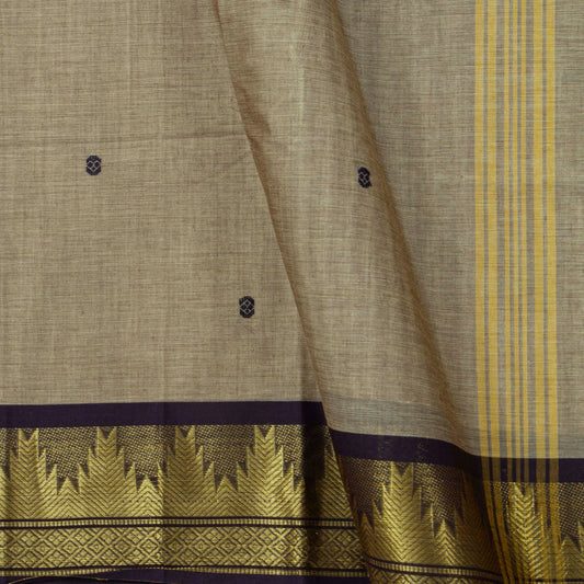 Fawn And Black Kanchi Cotton Saree For Festive Wear PV MM KC 806