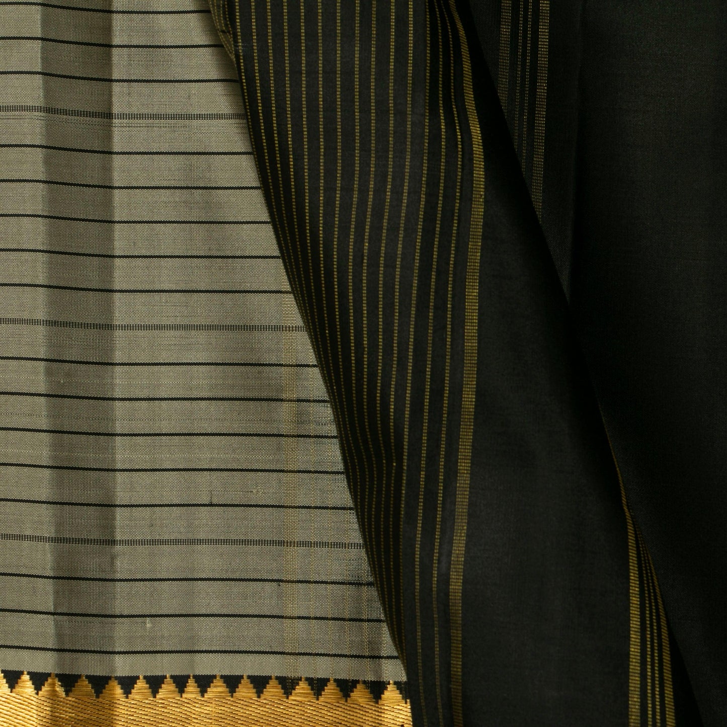 Grey And Black Kanchipuram Silk Saree Light Weight For Festive Wear PV KNN 282