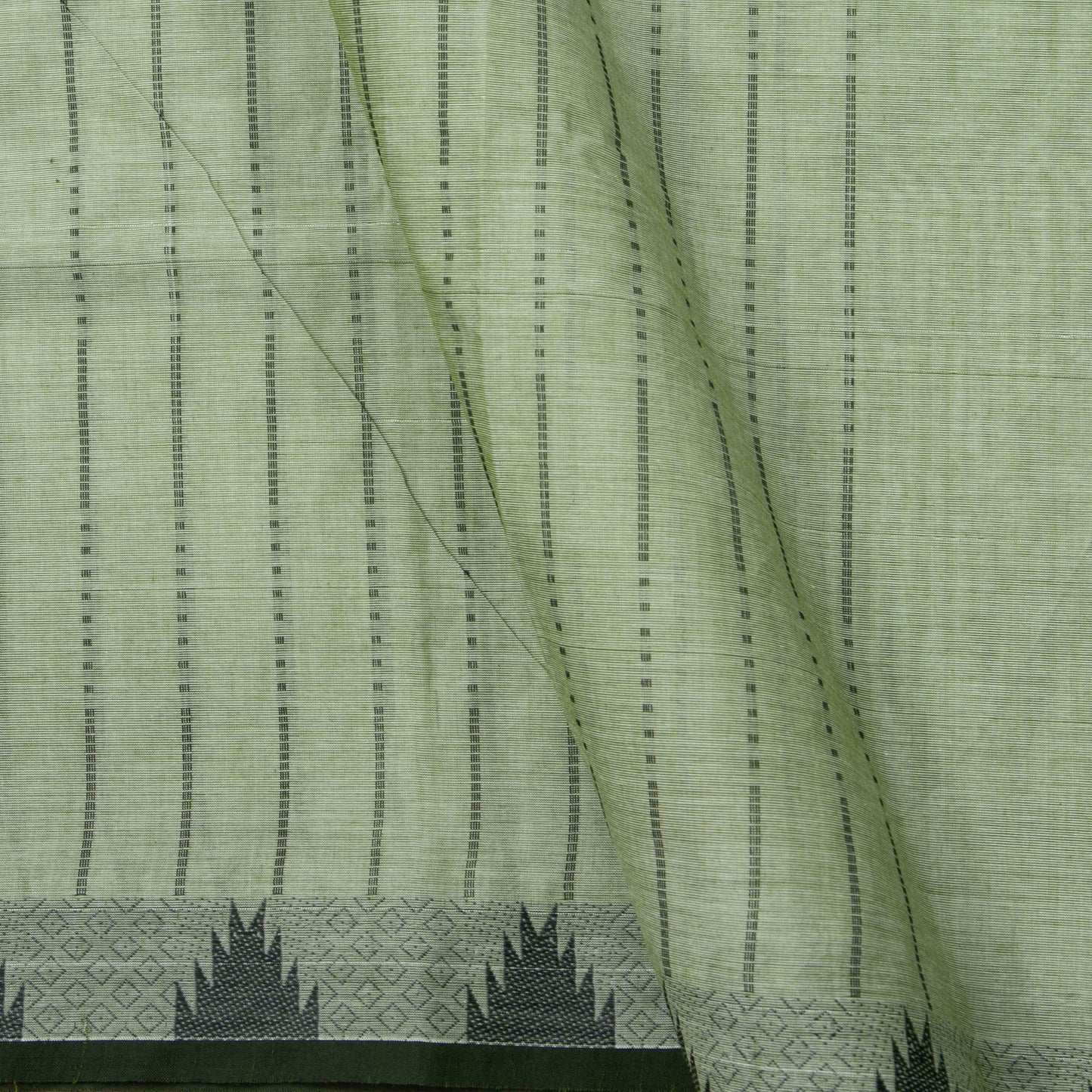 Pastel Green And Black Kanchi Cotton Saree With Temple Border For Office Wear PV MM KC 611