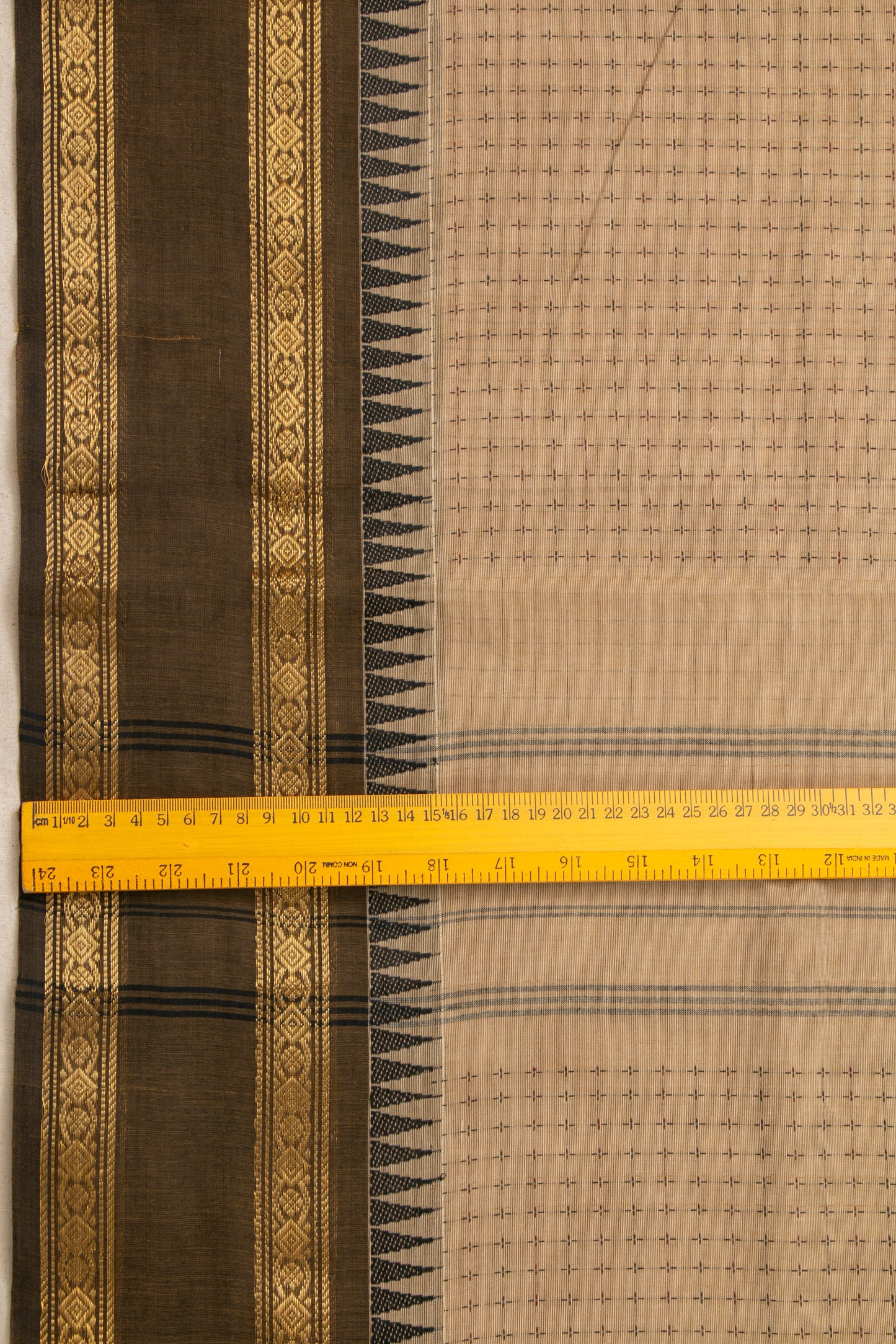 Beige Kanchi Cotton Saree With Ganga Jamuna Temple Rettai Pettu Border PV MM KC 615
