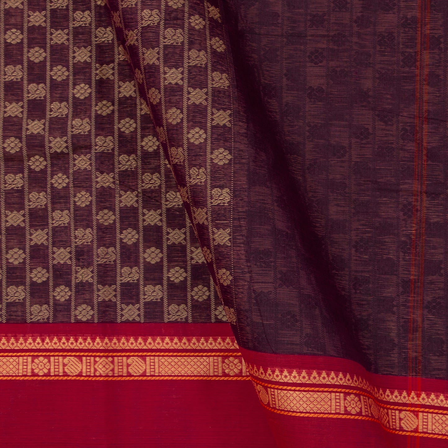 Purple And Red Kanchi Cotton Saree For Office Wear PV MM KC 664