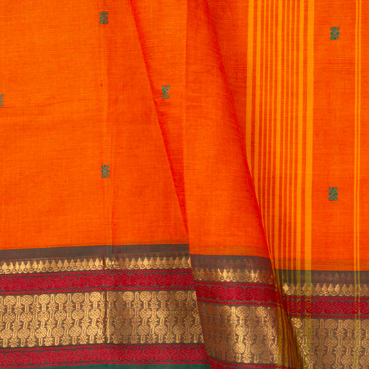 Orange And Green Kanchi Cotton Saree For Festive Wear PV MM KC 809