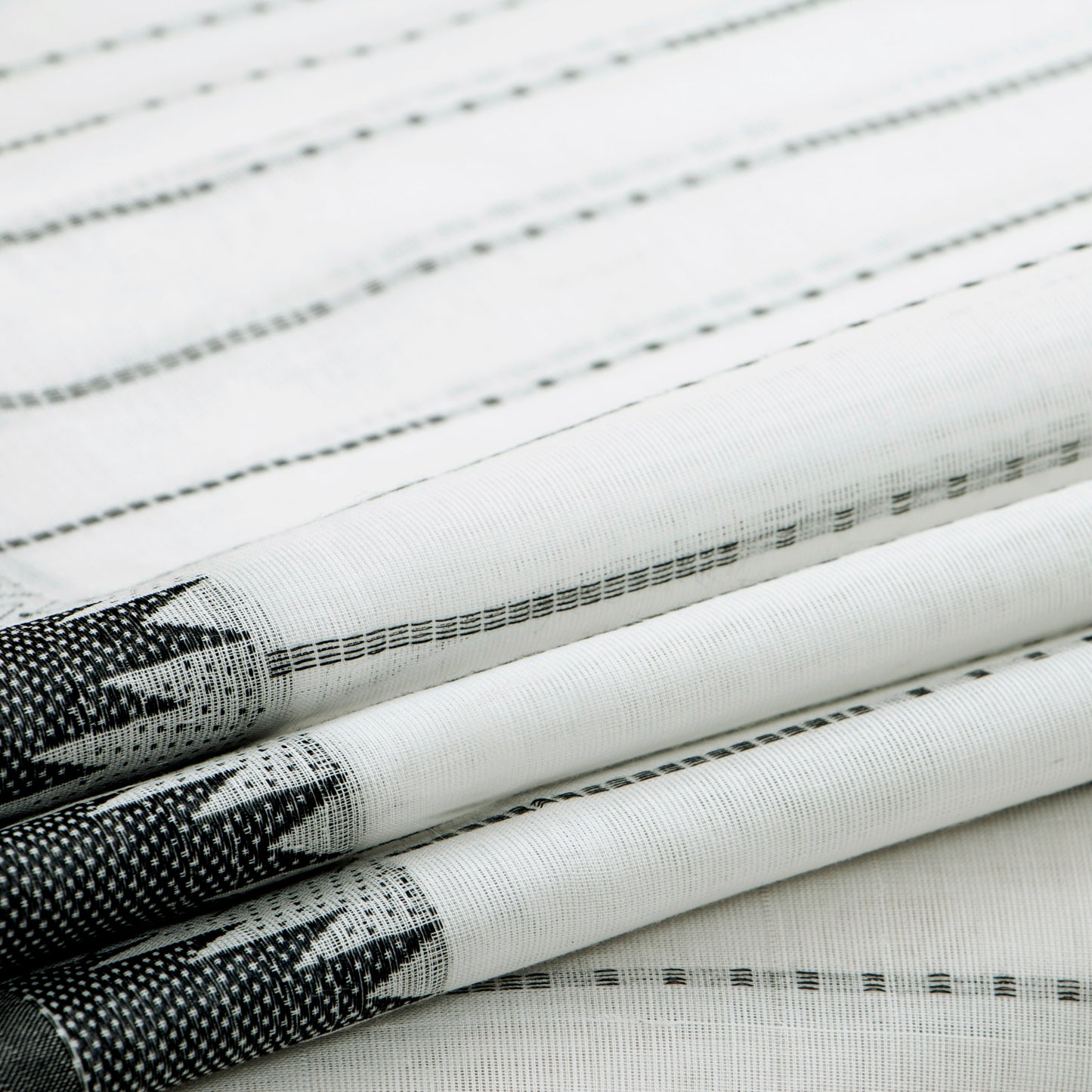 White And Black Kanchi Cotton Saree With Temple Border For Office Wear PV MM KC 609
