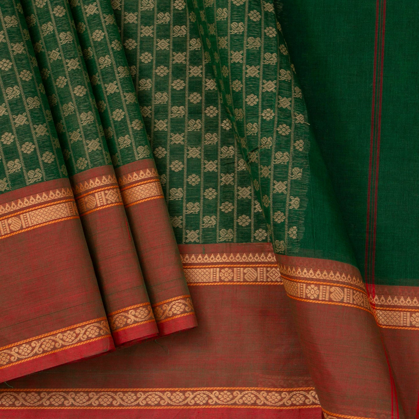 Green And Rust Kanchi Cotton Saree For Office Wear PV MM KC 665