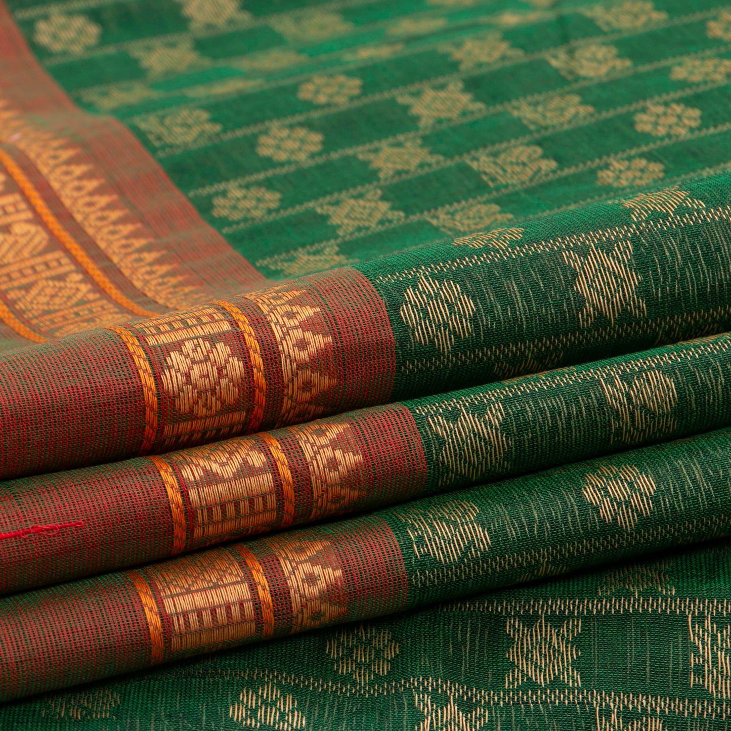 Green And Rust Kanchi Cotton Saree For Office Wear PV MM KC 665