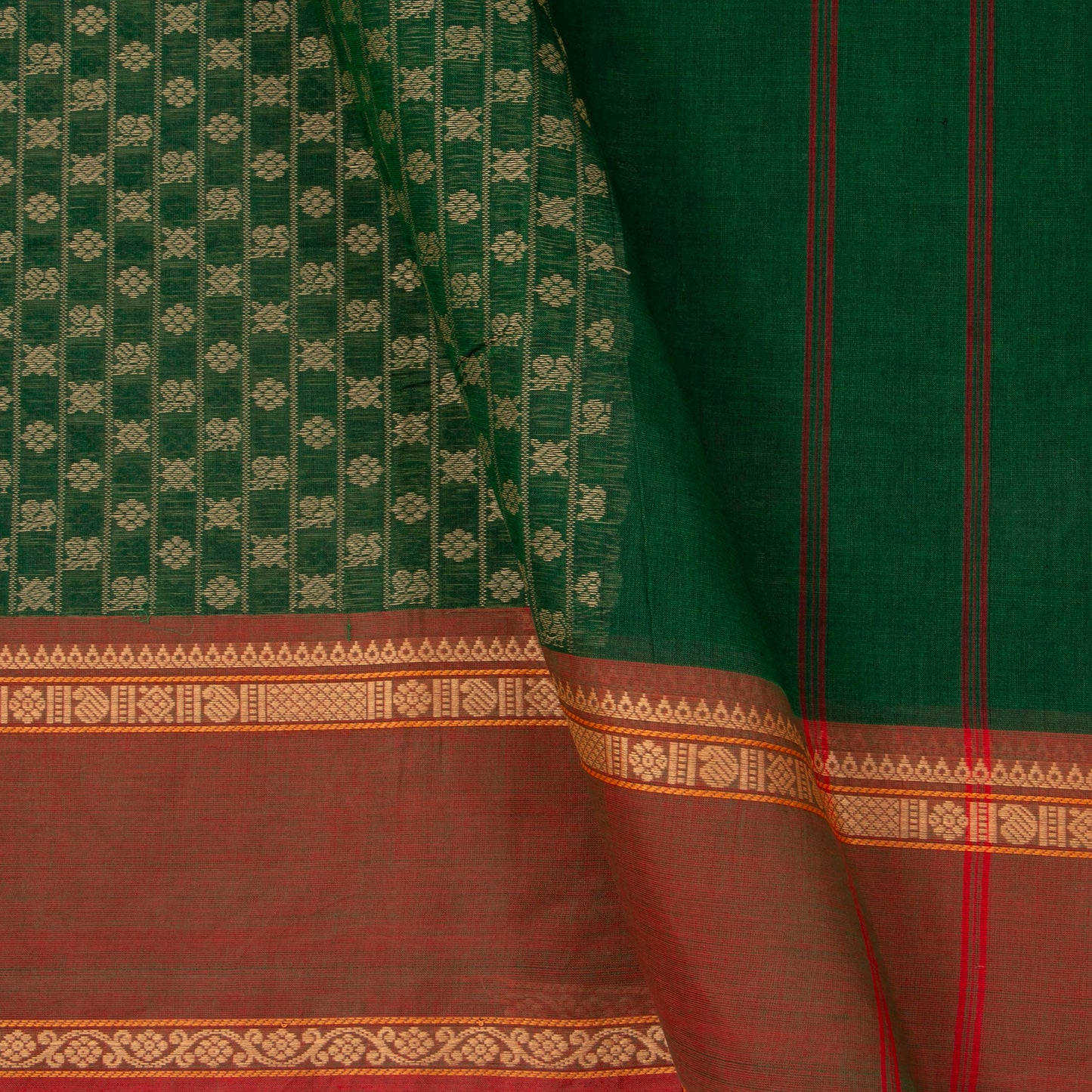 Green And Rust Kanchi Cotton Saree For Office Wear PV MM KC 665
