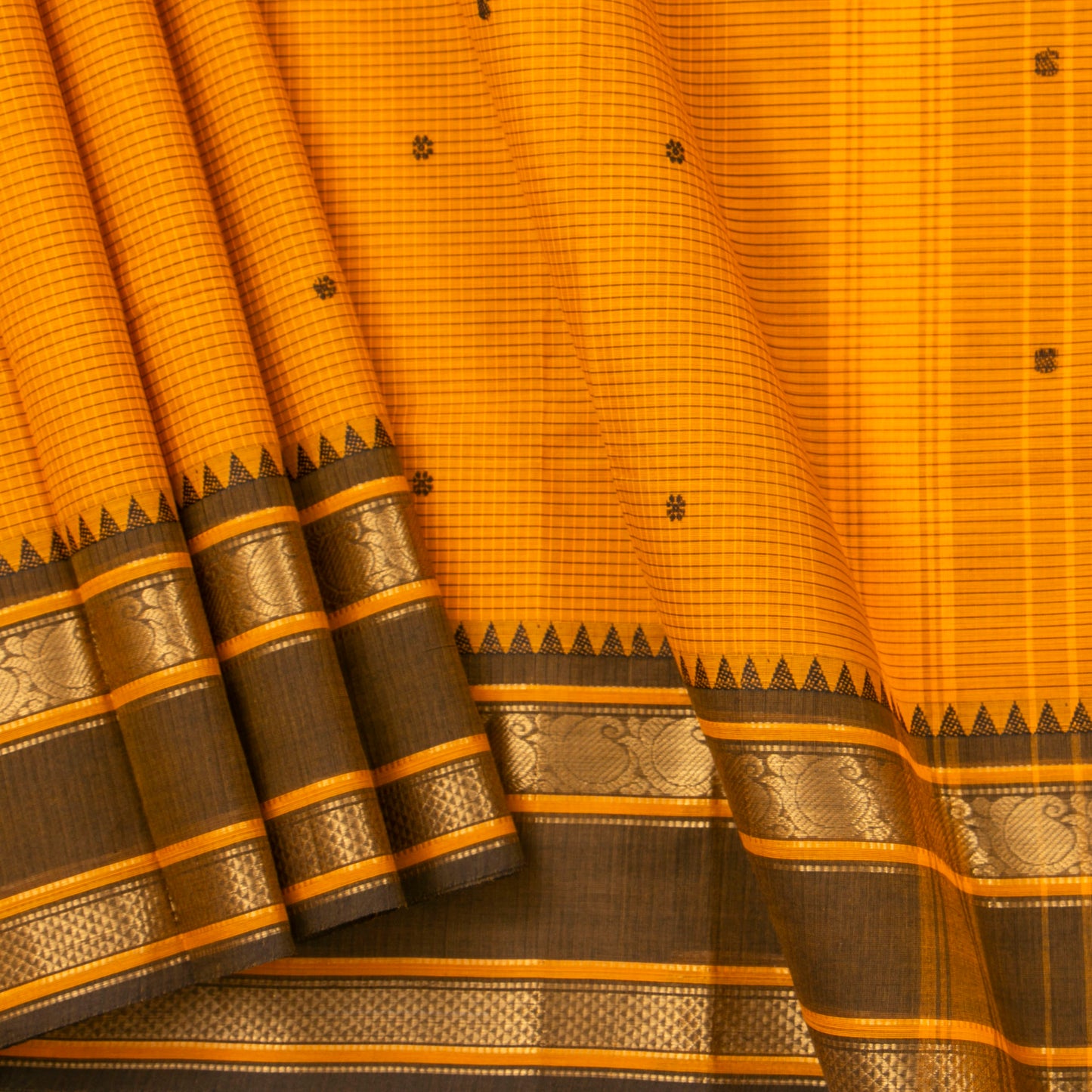 Yellow And Black Kanchi Cotton Saree With Zari Border For Festive Wear PV MM KC 628