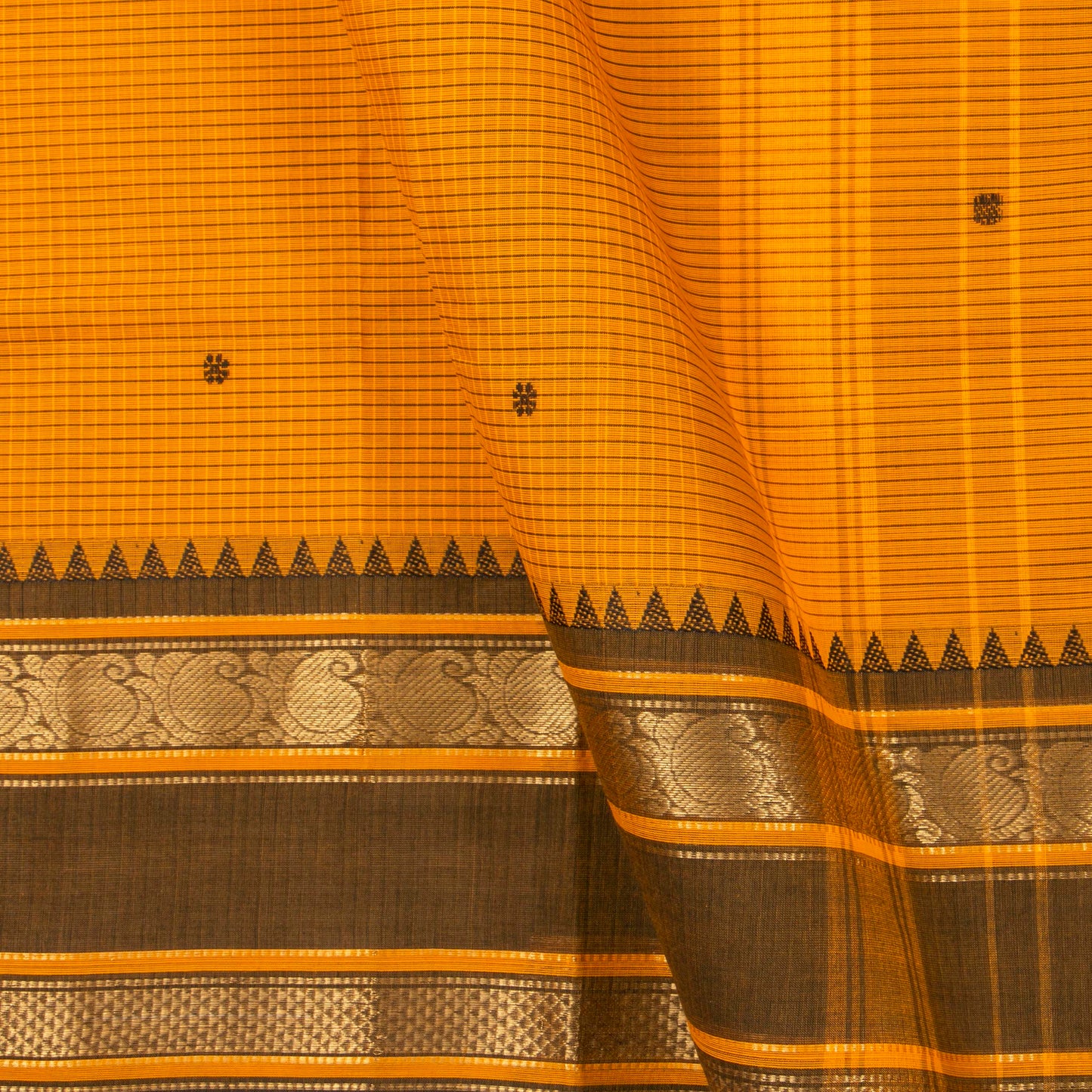 Yellow And Black Kanchi Cotton Saree With Zari Border For Festive Wear PV MM KC 628