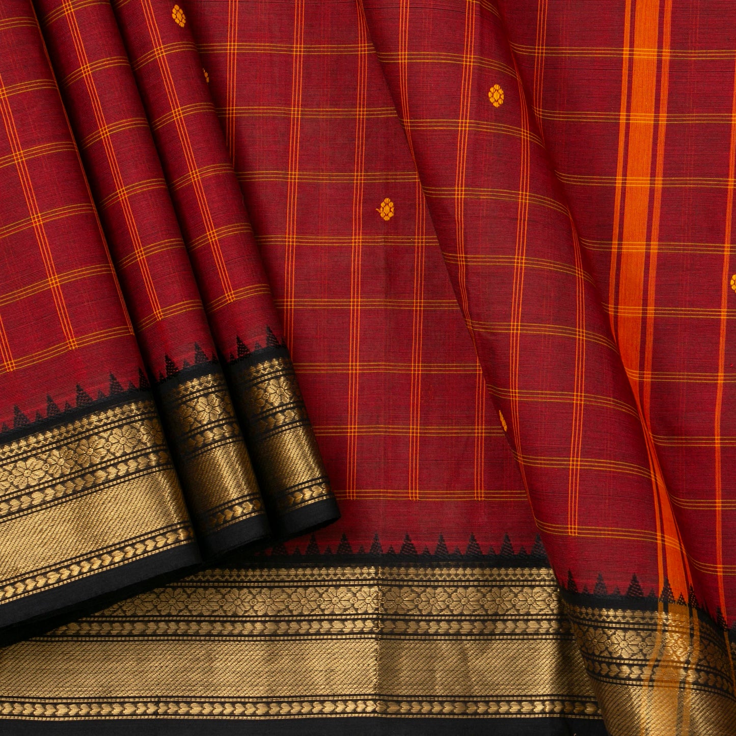 Maroon And Black Kanchi Cotton Saree With Zari Border For Festive Wear PV MM KC 640