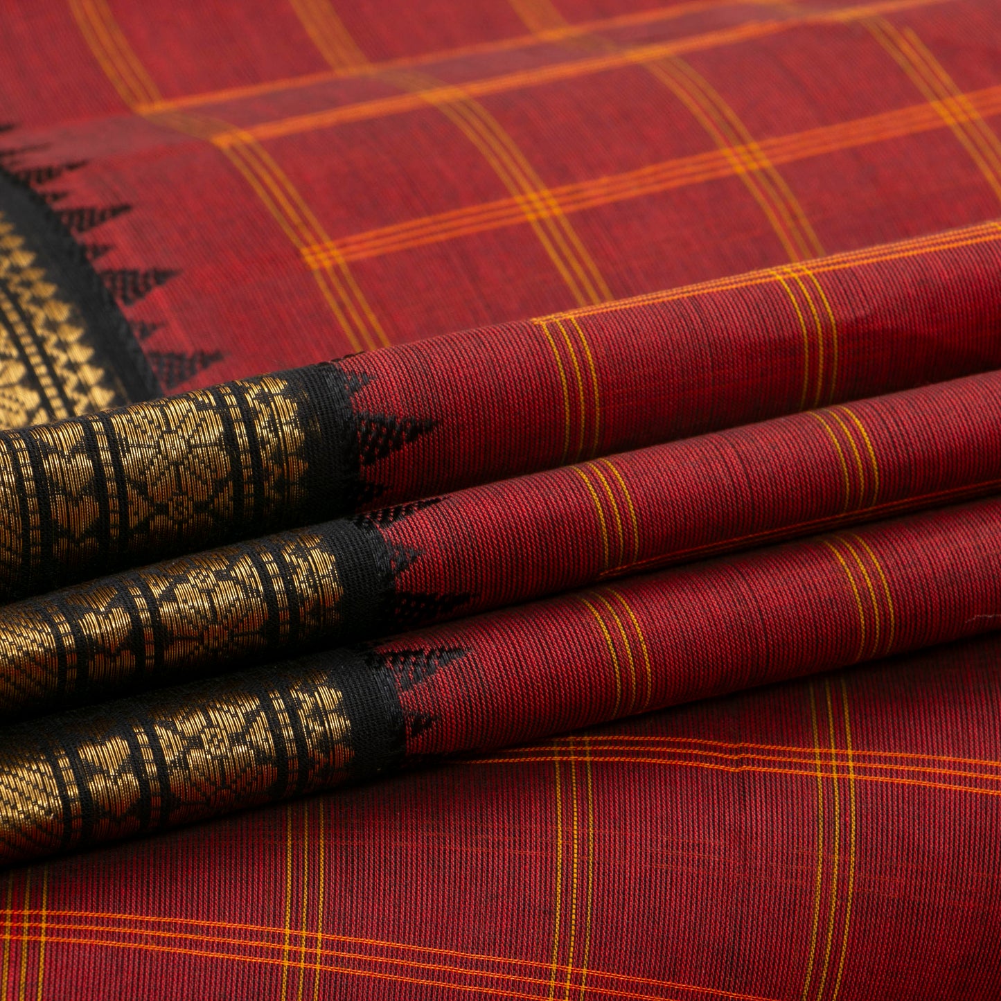 Maroon And Black Kanchi Cotton Saree With Zari Border For Festive Wear PV MM KC 640