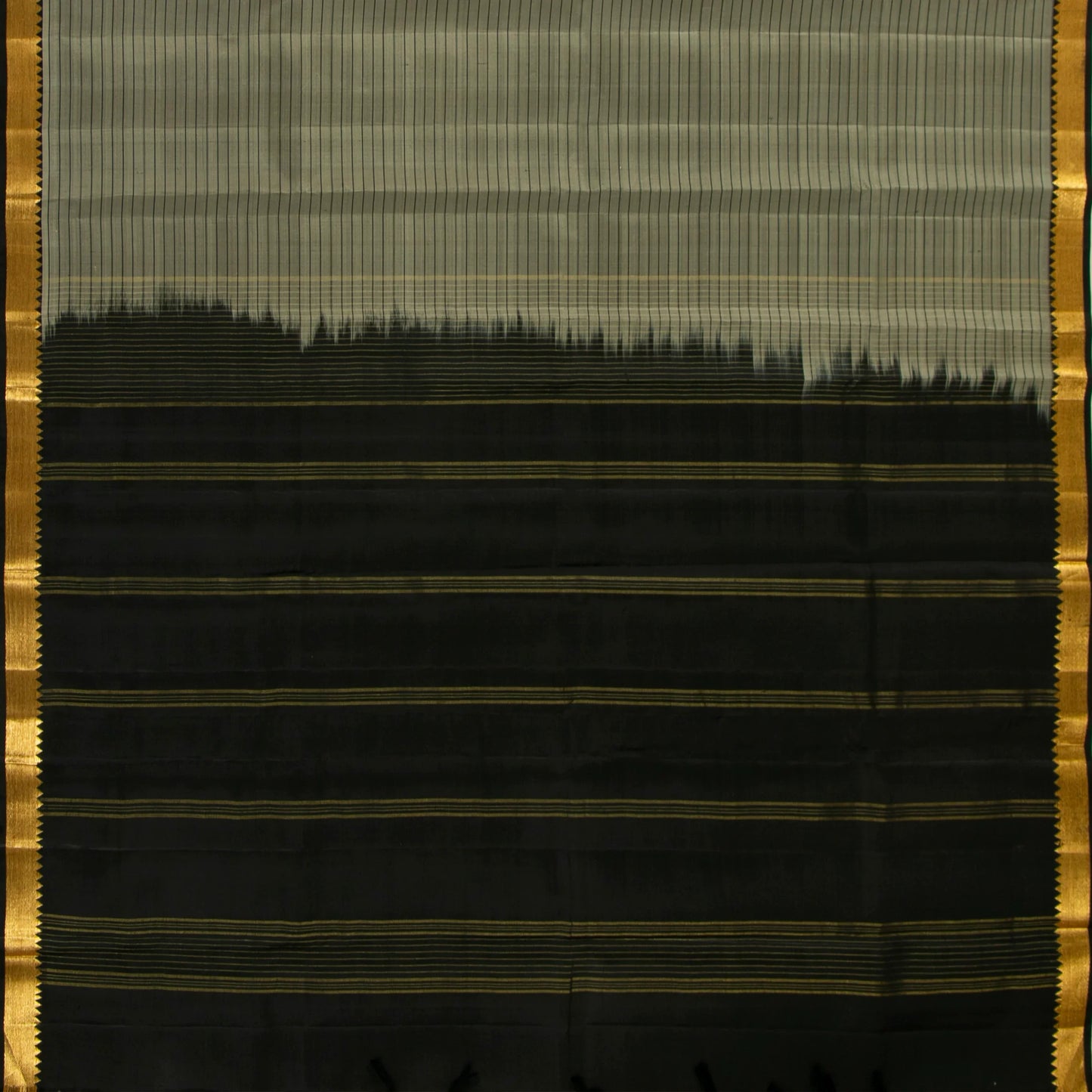 Grey And Black Kanchipuram Silk Saree Light Weight For Festive Wear PV KNN 282