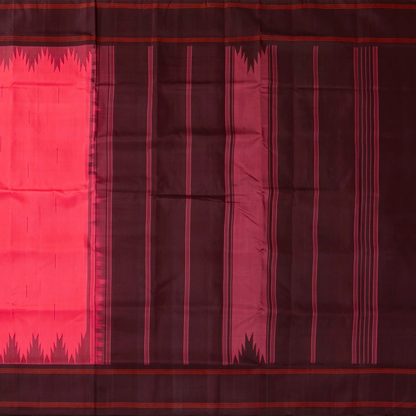 Peach And Maroon Kanchipuram Silk Saree Without Zari For Office Wear PV KNN 314