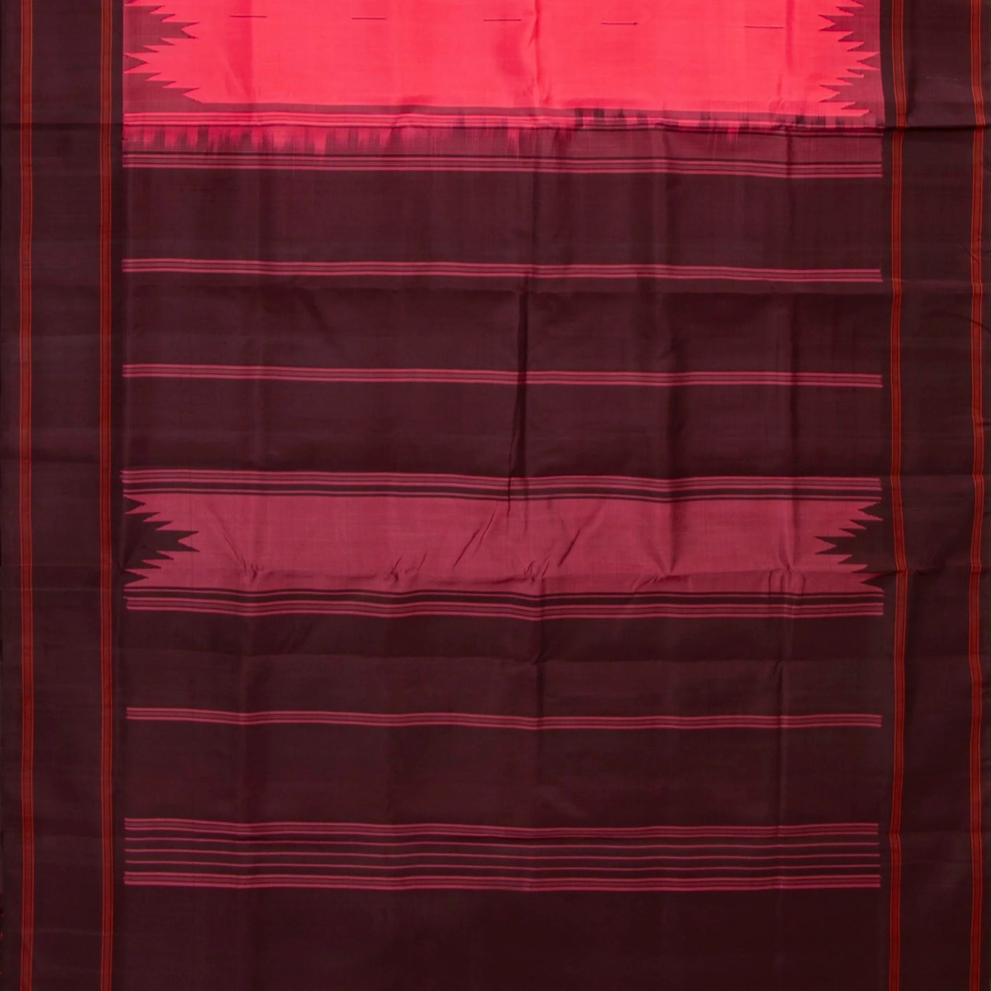 Peach And Maroon Kanchipuram Silk Saree Without Zari For Office Wear PV KNN 314