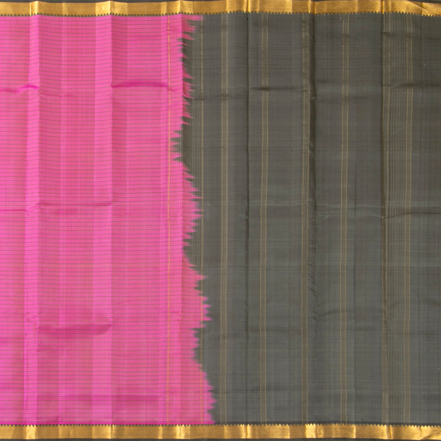 Pink And Grey Kanchipuram Silk Saree Light Weight For Festive Wear PV KNN 278