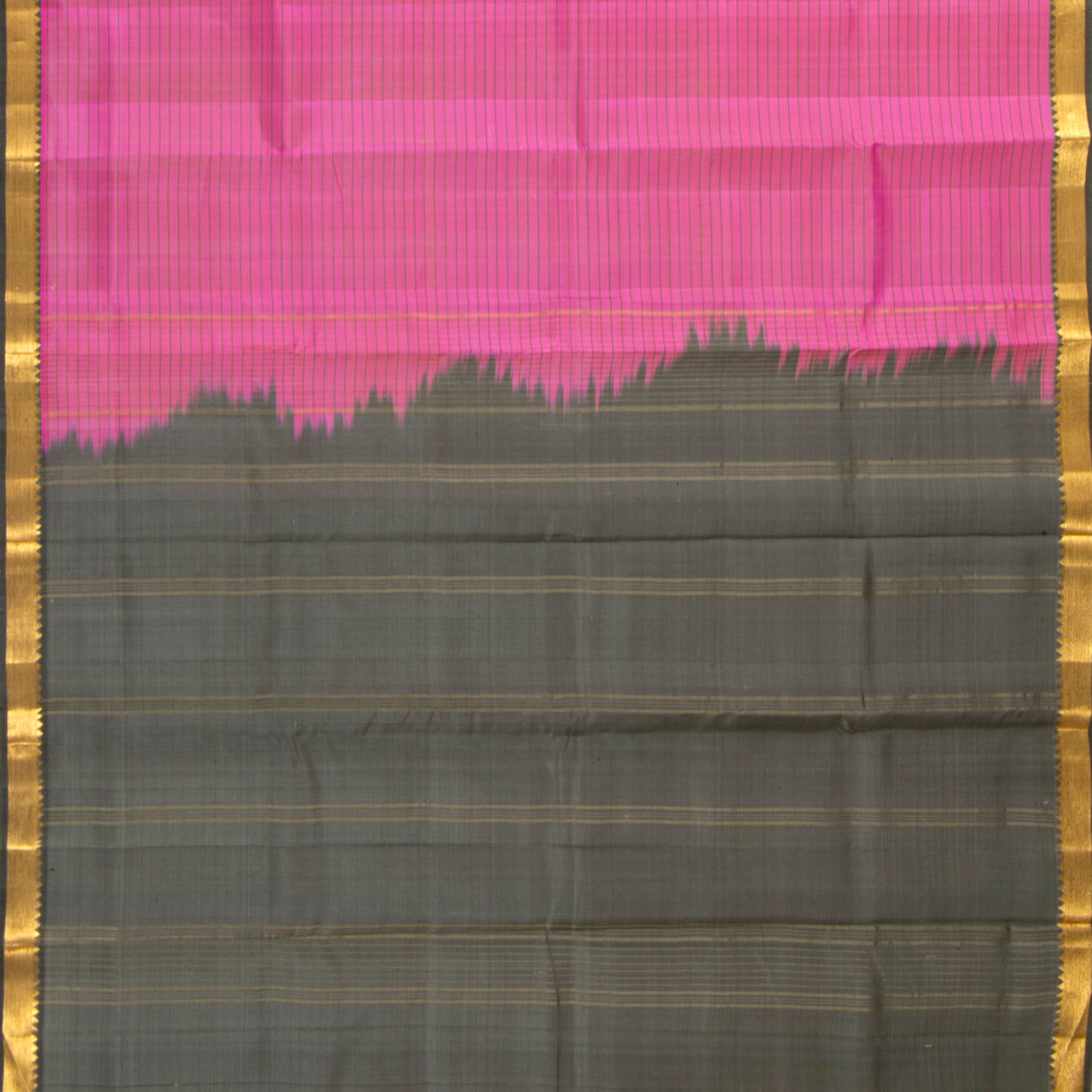 Pink And Grey Kanchipuram Silk Saree Light Weight For Festive Wear PV KNN 278