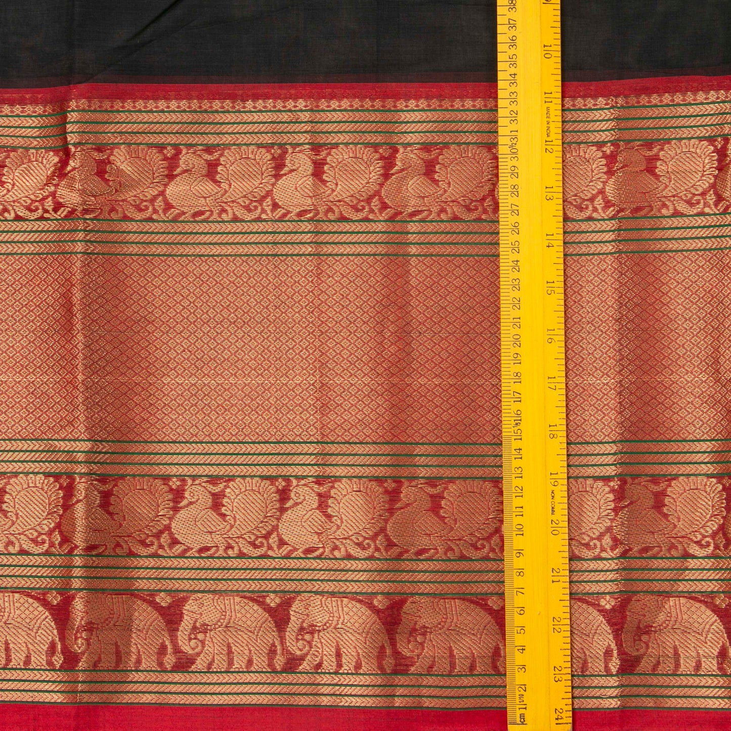 Black And Red Kanchi Cotton Saree With Long Zari Border For Festive Wear PV MM KC 383