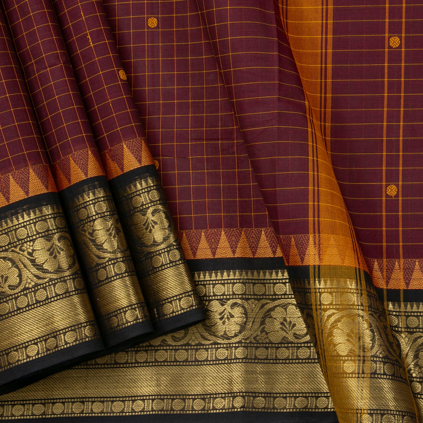 Maroon And Black Kanchi Cotton Saree For Festive Wear PV MM KC 658