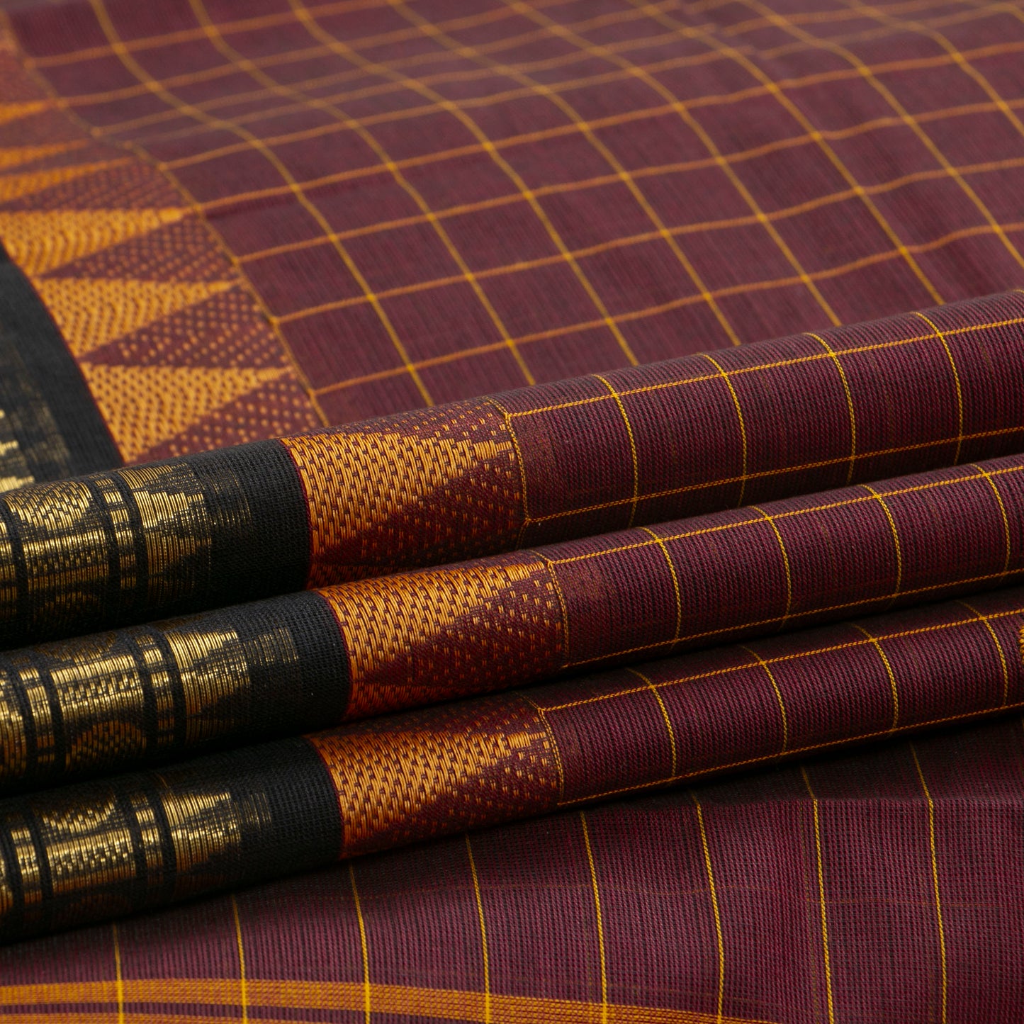 Maroon And Black Kanchi Cotton Saree For Festive Wear PV MM KC 658