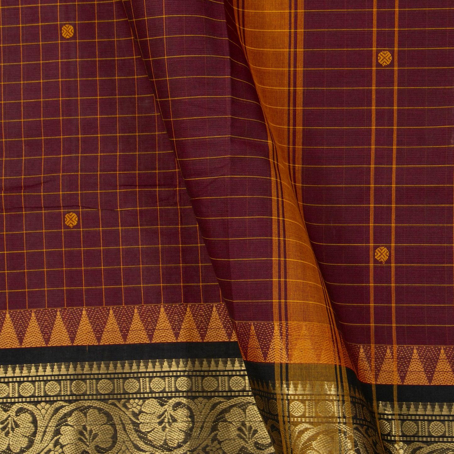 Maroon And Black Kanchi Cotton Saree For Festive Wear PV MM KC 658