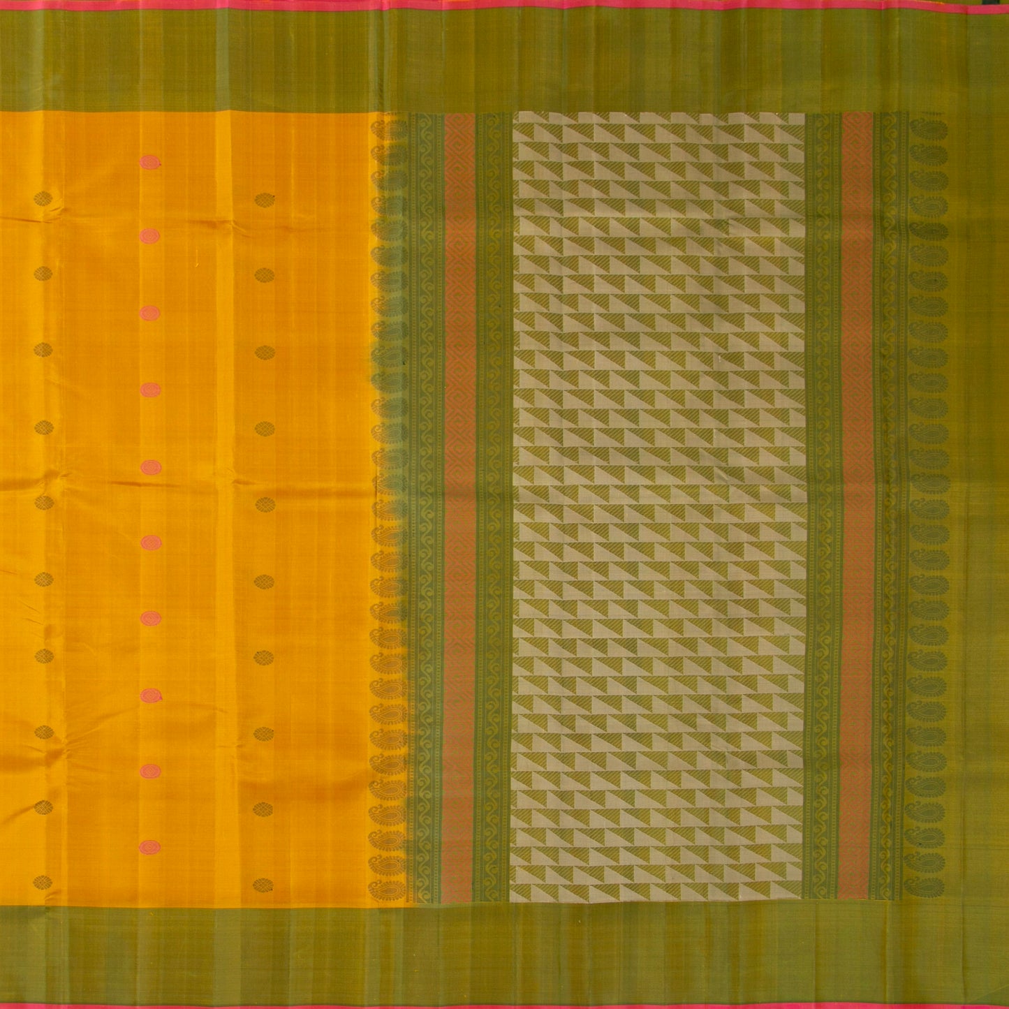 Yellow And Green Kanchipuram Silk Saree No Zari For Office Wear PV KNN 299