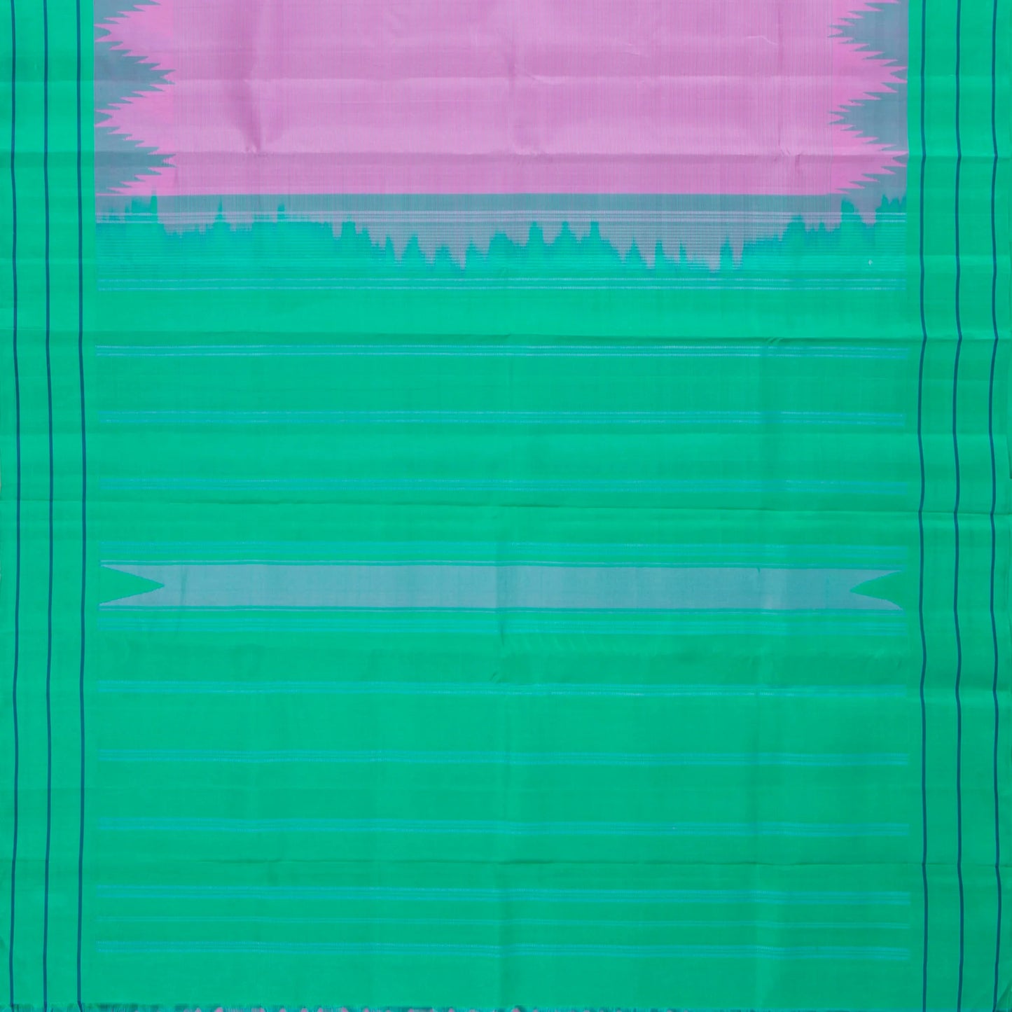 Lotus Pink And Turquoise Green Kanchipuram Silk Saree WIthout Zari For Office Wear PV KNN 312