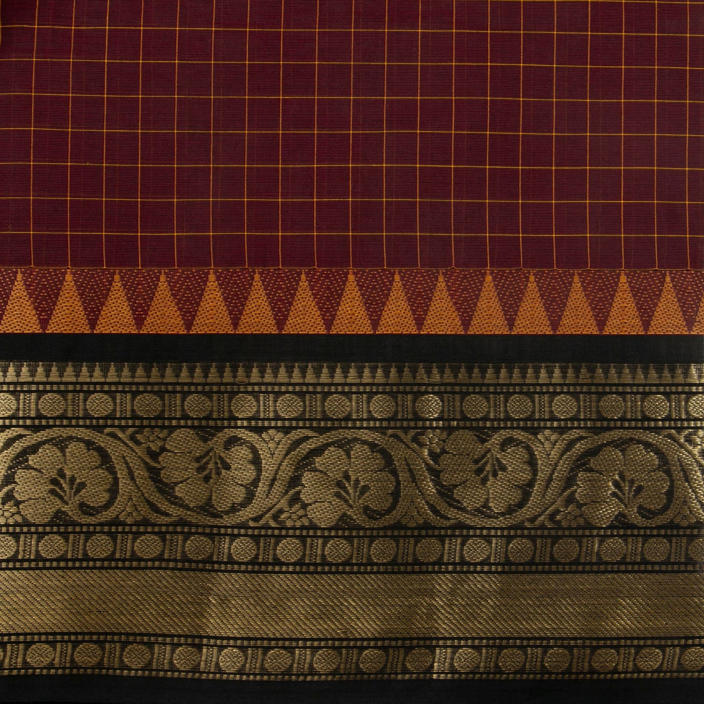 Maroon And Black Kanchi Cotton Saree For Festive Wear PV MM KC 658